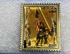 Vintage 2001 Heroes USA Firefighters Flag Stamp Lapel Pin Winco Official USPS picture