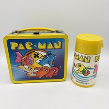 Vintage 1980 Pac-Man Metal Lunchbox w/ Thermos Alladin Bally Midway picture