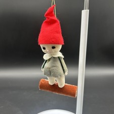 Vintage Christmas Flocked Felt Snowbaby Sitting On Log Ornament picture