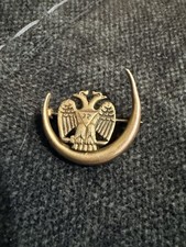 Antique 10K Gold Masonic 32nd Degree Scottish Rite Double Eagle Crescent Pin picture