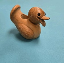 Wooden Danish Design Carved Baby Duck Smiling Happy Cute Small Candle Holder picture
