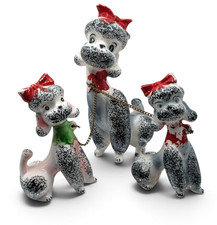 Vintage 1950's SPAGHETTI POODLES & PUPPIES Ucago Ceramics Figurines Set ~ Japan picture