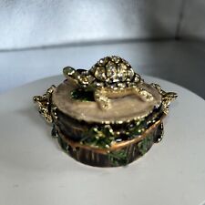 TURTLES ON TREE TRUNK TRINKET BOX BY KEREN KOPAL, COLLECTIBLE AUSTRIAN CRYSTALS picture