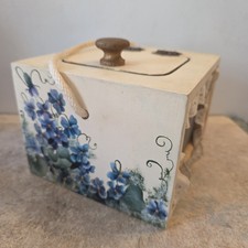 Violet PotPouri Box 1983 Vintage Hand-Painted Wood Cottagecore Keepsake  picture