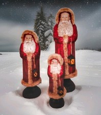Vintage Set 3 Primitive Red Santa Figurines Faux Fur Lantern 9