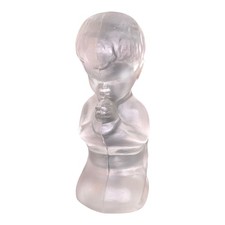 Vintage Frosted Pressed Glass Praying Boy Figurine 4” Satin Glass Religious... picture