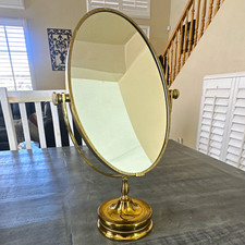 Vintage Matthew’s Co. 1950-1960 Brass Tone Oval Tabletop Vanity Mirror, Tilting picture