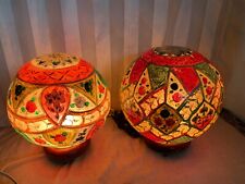 2 Vintage Moroccan craft Table Lamp Spheric Globe 9.5