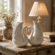 White Swans Figurine W/ Gold Accents Vintage Heart Shaped Swan Decor White Gold picture