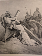 Antique Gustave Doré Christ Carrying the Cross Bible Engraving c1880 Pannemaker picture