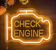 Yellow Check Engine LED Neon Sign Wall Light 30cm x 22.5cm 12V Acrylic picture
