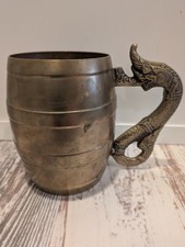 Vintage Solid Brass Mug Tankard Dragon Serpent Handle Gothic Decor  picture