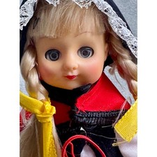 Vintage 7 Inch Folk Costume Souvenir Doll Blonde Braids Sleep Eyes Hong Kong picture