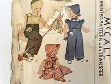 Rare Original McCall 743 Child's Cover-Alls Cap & Bonnet Unisex Sz 1 ©1943 picture