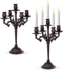 2 Pcs 5 Arm Black Candelabra 16.7 Tall Cast Iron Candlestick Holders Vintage Got picture