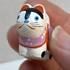 Vintage Komainu Japanese Figurine Ceramic Miniature Hand Painted Lion-Dog Ungyo picture