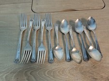11 Vintage Oneida Community Silverware Tudor Forks Spoons Elegant Handles Patina picture