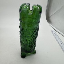 Northwood Carnival Glass Hatpin Holder Grape & Cable Emerald Color (Cracked) picture