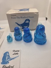 Set Of 4 Glass Bluebirds Of Happiness With Box picture