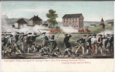 Lexington MA postcard - Battle of 1775 showing Buckman Tavern and Belfy 1910s picture