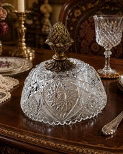 RARE Vintage Cut Crystal Cloche with Ornate Brass Artichoke Finial picture