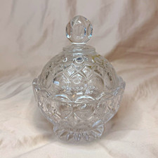 Vintage Clear Cut Crystal Floral Candy Jar Lidded Round Decorative Dish picture
