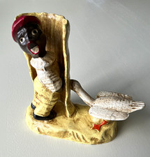 Antique Painted Cast Iron Figurine Black Boy Americana White Goose picture