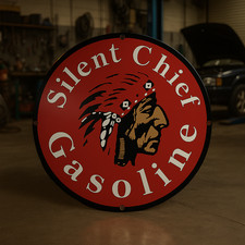 Sılıent CHIEF GASOLINE  Vintage Round Heavy Metal Sign XL - 19.7