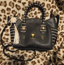Luv Betsey by Betsey Johnson Black Cat Face Satchel, Striped Handles Tassel picture