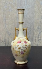Ant Royal Worcester Hand Painted Floral Vase #850 Gilt Handles Reticulated Rim picture