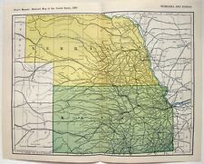 Original 1907 Railroad Map of Nebraska & Kansas. Antique picture