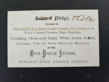 antique PHILIPS & COLE windsor vt AD CARD clothing hats caps groceries medicines picture