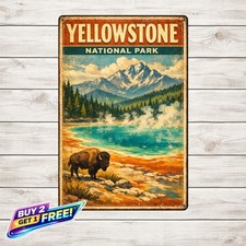 Yellowstone National Park Wall Art Vintage Metal Tin Sign 8x12 picture