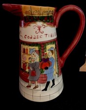 Sapota Lge Ceramic Pitcher, Collectibles,”Shopping Day” Scenes 10.5”, Gorgeous picture