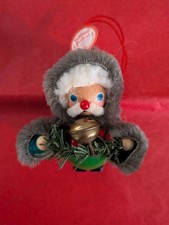 Vintage Steinbach German Wooden Ornament Father Christmas Fur Hood Bell Tag picture