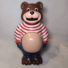 Vintage 70s Pot Belly Teddy Bear Plastic Coin Bank 7