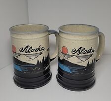 Vtg ALASKA Stoneware Pottery Mountains Coffee Mugs Set of 2 A.C.E. '83 Japan picture
