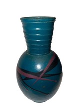 Beautiful Black Dog Pottery Vintage Vase Teal picture