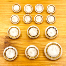 Le Chic VTG White Moonglow Buttons Gold Lustre Set of 14 (Sm: 8, Med: 5, Lg: 1) picture