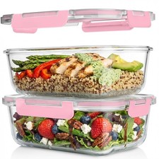 Razab 2 Pcs 1860ml / 63 Oz Large Glass Food Storage Containers with Lids Pink picture