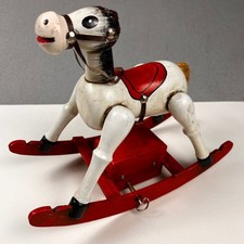 VTG Enesco Rocking Horse Music Box Kids Wooden Nursery Decor Farm Folk Cottage picture