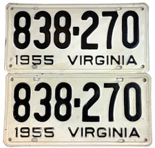Vintage Virginia 1955 Auto License Plate Set Pair 838-270 Garage Pub Wall Decor picture