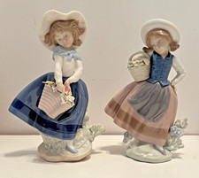 Lladro Set of 2 Girls w/Baskets: Pretty Pickings #5222 & Spring is Here #5223 picture