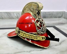 Fire Fighter Red Finish Fireman Victorian British Chief Brass Fireman Helmet picture