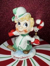 Vtg Kreiss Boy Walking W Candy Cane & Small Merry Christmas Bell Figurine Japan picture