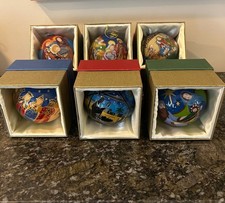 Lot of 6 Pier 1 Li Bien Reverse Painted Glass Christmas Ornaments Nativity Boxed picture