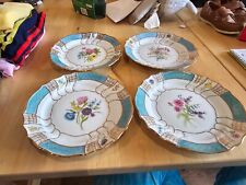 Set of 4 Hand Painted Hutschenreuther Dresden China 7.5 Dessert Plates Gold Trim picture