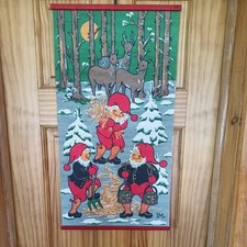 Vintage Folk Art Christmas Wall Hanging Gnomes&Deer Matdags Goteborg Sweden32x61 picture