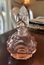 Vintage Ofnah Crystal Czech Pink Perfume Bottle with Faceted Glass Stopper picture
