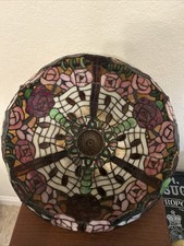 Tiffany Style Stained Glass Lamp Shade 16” Floral Rose Replacement Shade As Is picture